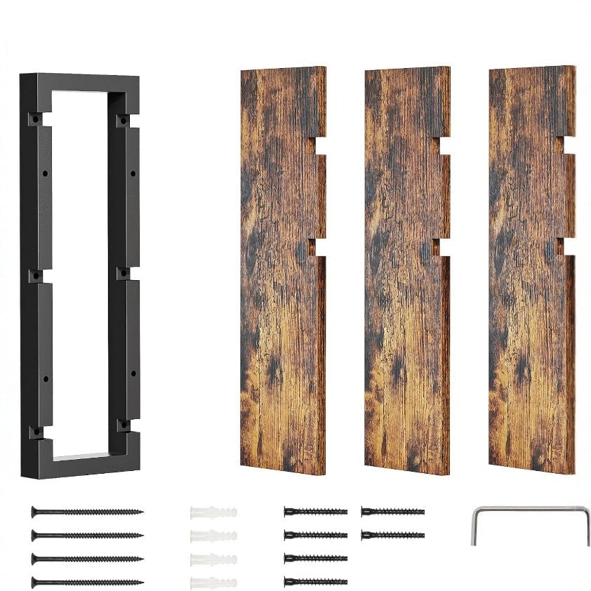 Asymmetrisk 3-plans vägghylla i trä & metall