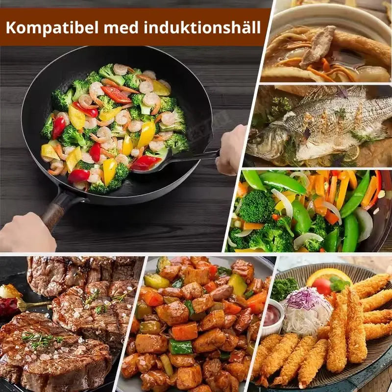 Handsmidd wokpanna med trälock
