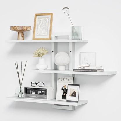 Asymmetrisk 3-plans vägghylla i trä & metall